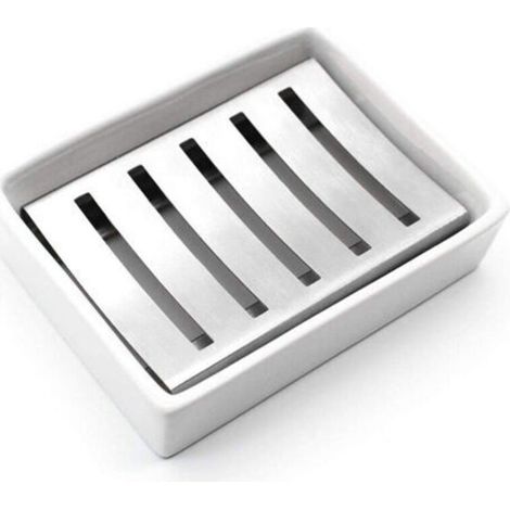 CCYKXA Porte-Savon en céramique Porte-Savon en Acier Inoxydable pour Salle de Bains et Douche Double Couche Drainant Soap Box (1/5)