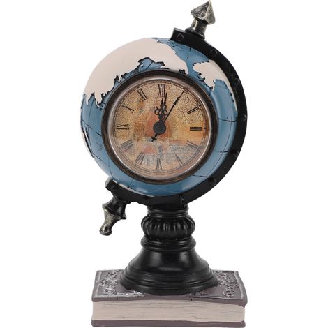 Horloge Globe Terrestre Décorative avec Carte du Monde en Résine et Tirelire pour Chambre d'Enfant Bleue (1/5)