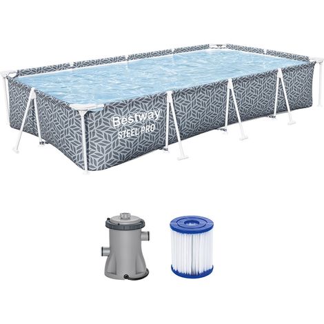 TRADE SHOP - Piscina Steel Pro Con Pompa Filtro 366x201x66 Cm Design A Foglia Rettangolare 561fv -