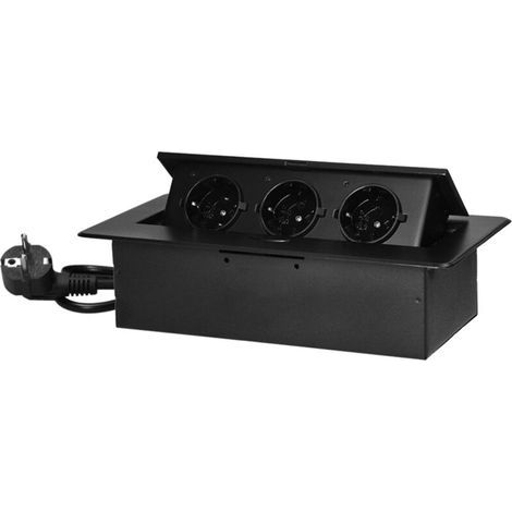 Prise de courant encastrée , Prise encastrée rétractable 3 Voies , Prise de courant complète , en Aluminium moulé par Injection , Ouverture discrète , Prise de courant avec Un Câble 1,5 m , Noir (1/5)