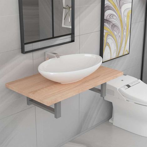 vidaXL Two Piece Bathroom Furniture Set Ceramic Oak (1/5)