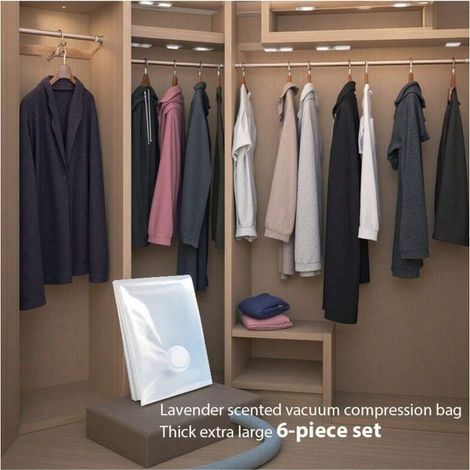 Lot de 6 sacs de compression sous vide parfum "Lavande" - Extra larges et renforcés - Transparents pour un rangement visible - Anti-humidité et anti-moisissure - Pour vêtements et couettes - Indispens (1/3)