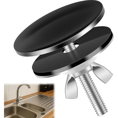 Cache-trou d'évier de cuisine de 5,1 cm, couvercle en métal noir en acier inoxydable pour comptoir, bouchon de trou de robinet pour la prévention des (1/5)