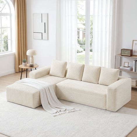 Canapé d'angle Cloud avec méridienne en L, canapé modulable moderne avec assise profonde, canapés rembourrés avec méridienne à droite pour salon ou chambre, aucun assemblage requis, beige (tissu velou (1/4)