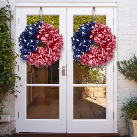 Couronne Patriotique - Couronne Porte Frontale 4 Juillet - Décoration Extérieure Résistante Aux Intempéries - Rouge Blanc Bleu - 1 Pièce (1/5)