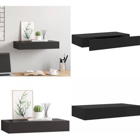 Schweberegal mit Schublade Schwarz 48x25x8 cm - Schweberegal - Wandregal - Schwarzes Regal - Regal Mit Schublade - Dekorationsschrank - Home & Living (1/5)