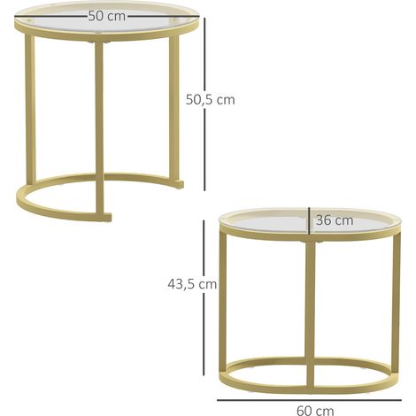 2er-Set Couchtisch, Ovaler und runder Kaffeetisch, stapelbar, Stahl, Ø50 x 50,5H cm, Gold (1/5)