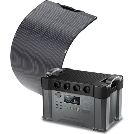 ALLPOWERS S2000Pro Station électrique portable 1451Wh, 4 prises CA 2400W, générateur solaire avec panneau solaire flexible 200W IP68 étanche, Chargement rapide, camping-car, balcon, jardin
