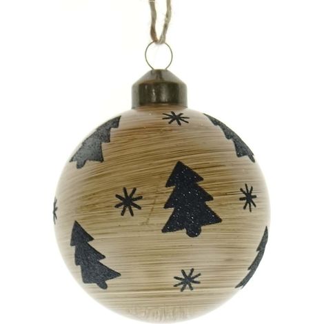 Kaemingk – Boule de Noël aspect bois à sapins noirs – Brun, verre, Ø 8 cm (1/2)