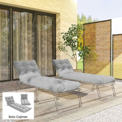 Gris 180x55 cm - Ensemble de 2 coussins pour fauteuils longs coussins pour chaises de jardin épaisses UPF30+ doté de 4 rubans clair (1/4)