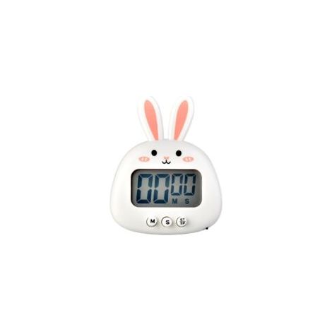 Joli minuteur de cuisine en forme de lapin - Grand écran - Numérique - Chronomètre magnétique avec horloge, compte à rebours - Mini minuterie de cuisson (sans batterie) - Blanc-Crezuo