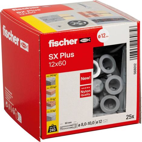 Fischer 568012 SX Plus Tassello a Espansione 12x60 mm Nylon 25 Pezzi colore Grigio