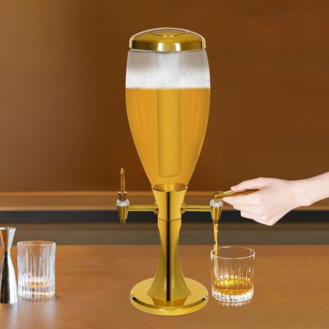 Doppelhahn Getränke-Verteiler, 3L / 0.79gal Bier-Verteiler mit zwei Wasserhahn tragbare Getränke-Tower-Server, eingebaute Eisbox und sieben Farben Licht für Familien-Bar-Party (1/5)
