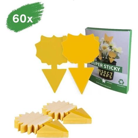 60x Autocollant Jaune Anti Mouche et moucheron: pièges Collant sans Insecticide pour la Lutte Contre Les parasites des Plantes (1/4)
