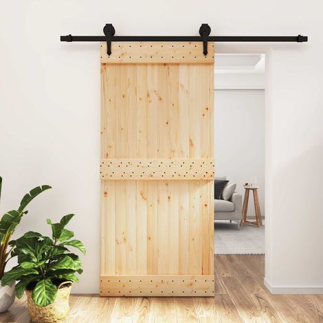 vidaXL Puerta Corredera Natural y negro 95 x 210 cm (1/5)