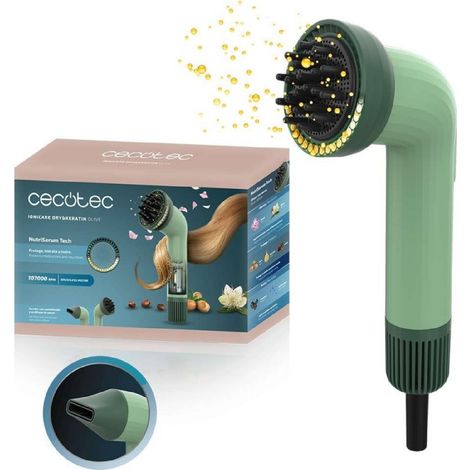 Cecotec Secador de Pelo Compacto IoniCare Dry&Keratin Olive. 1200W, 107000RPM, Motor Brushless, Función Iónica