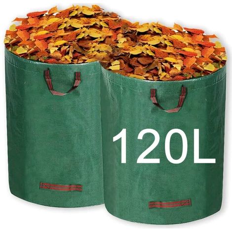 Lot de 2 sacs à déchets de jardin 120 L, sacs poubelle pliables et étanches avec poignée pour collecter les plantes, les déchets et les feuilles (1/5)