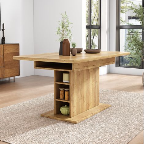 Mesa comedor extensible con almacenaje color natural OKMYHOME (1/5)