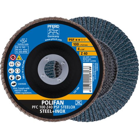 PFERD TOOLS POLIFAN Fächerscheibe PFC 100x16 mm konisch Z40 Universallinie PSF STEELOX Stahl/Edelstahl 10 Stk