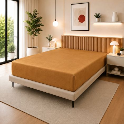 Drap Housse 140 x 190 cm Miel – 100% Coton 57 Fils/cm² – Bonnet 30 cm (1/3)