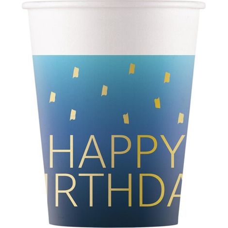 Vasos de papel de Feliz Cumpleaños de 200 ml, 8 unidades
