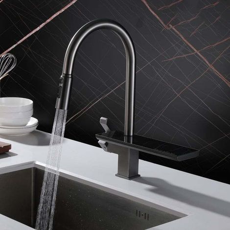 304 Stainless Steel Pull Out Retractable Faucet with Storage, Single Hole Kitchen Faucet (1/5)