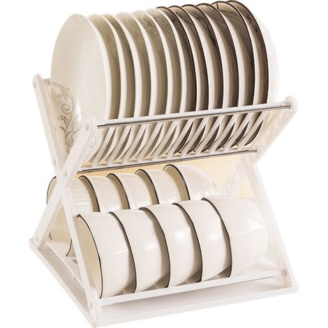 Égouttoir à vaisselle 2 niveaux Inox et Plastique Design X Compact Blanc 30x30x27cm pour Cuisine Moderne (1/5)