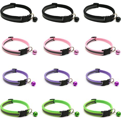 Lot de 12 colliers réfléchissants pour animaux de compagnie : rouge, jaune, vert, bleu, violet, noir, rose, vert clair, rose rouge, bleu ciel, orange et vert fluo.