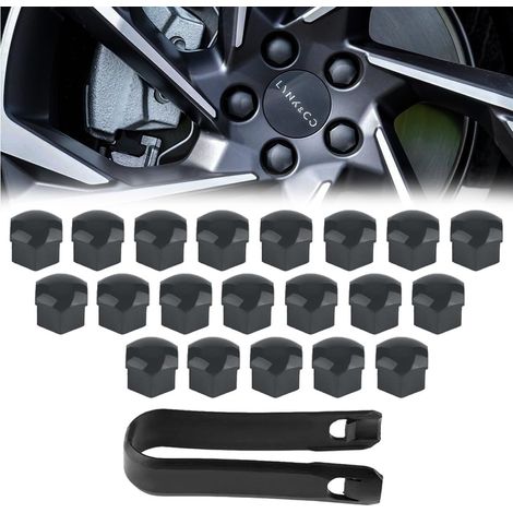 20 pcs Capuchons d'écrou de Roue, 19 mm Anti-poussière Couvercle de Jante placage Hexagonal Chrome Boulon Couvre Roue Cache-écrous Bouchon d'Écrou de Roue avec 1 Outil Suppression, gris (1/5)