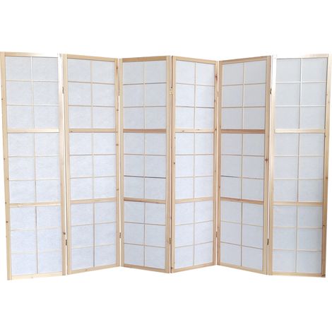 Pegane – Paravent japonais en bois naturel 6 pans – Hauteur 175 cm – Longueur 264 cm – Charnières à double sens pour installation modulable