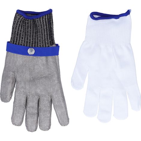 Gants de travail résistants aux coupures, en fil d'acier inoxydable, niveau de protection 5, tissés, ajustables, durables. (1/5)