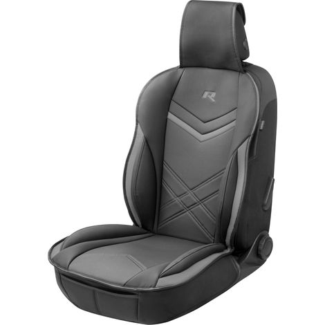 Walser – Couvre-siège auto Rey noir-gris – Cuir PU résistant – Compatible airbags latéraux – Fixation rapide avec fermetures à ressort