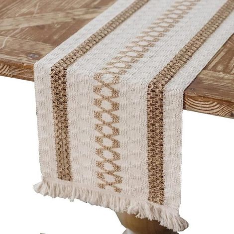 Tischdecke aus Leinen-Baumwolle mit Akzenten, Jute-Tischdecke mit Quasten, ideal für Familienfeiern, 30 x 140 cm, braun.