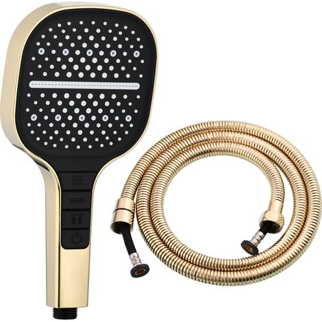 Pommeau de Douche Grande Carrée avec Commande à Une Main Pommeau de Douche Haute Pression avec 7 Modes de Douche,Zirconium Or avec Tuyau de 1,5 M (1/4)