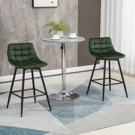Set de 2 tabourets de bar avec dossier et repose-pieds, style nordique en métal et velours, vert, 45x47x84cm (1/5)