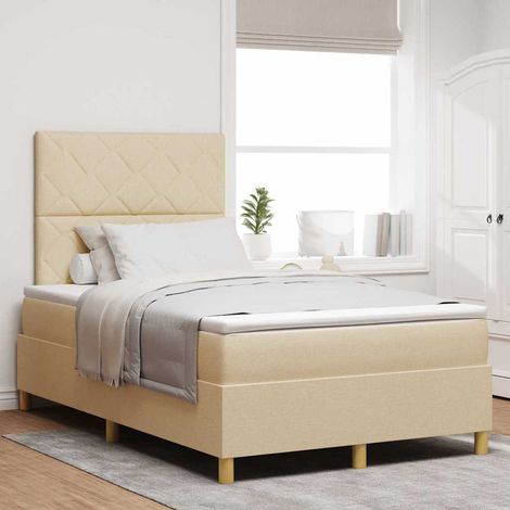 LED Boxspringbett mit Matratze Creme 120 x 190 cm Stoff