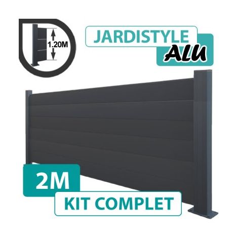 Kit Clôture Aluminium Gris Anthracite 2M - Pleine - Sur Platines - 1,20 mètre (1/4)