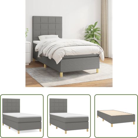 vidaXL Kopfteil - Boxspringbett mit Matratze Dunkelgrau 100x200 cm Stoff (1/5)