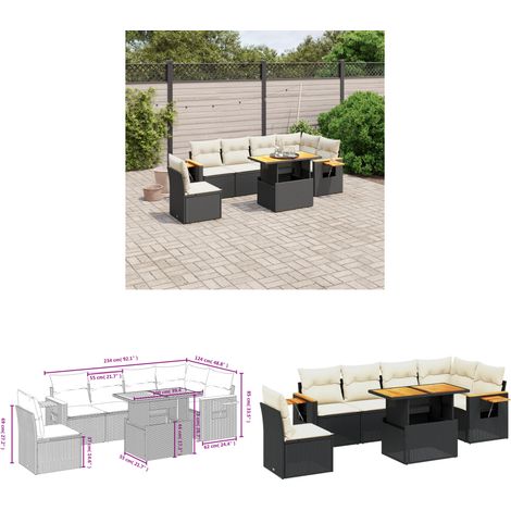7-tlg. Garten-Sofagarnitur mit Kissen Schwarz Poly Rattan - Gartenmöbel Set - PE-Rattan Möbel - Outdoor Lounge - Garten Sofa - Balkon Möbel - Home & Living (1/3)