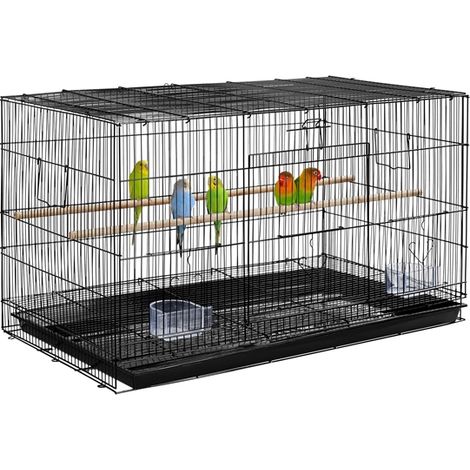 Yaheetech – Cage pour oiseaux 76 x 45,5 x 45,5 cm – Noir – Fer et plastique – Espacement entre barres 1 cm – Inclus 2 perchoirs et 2 mangeoires (1/5)