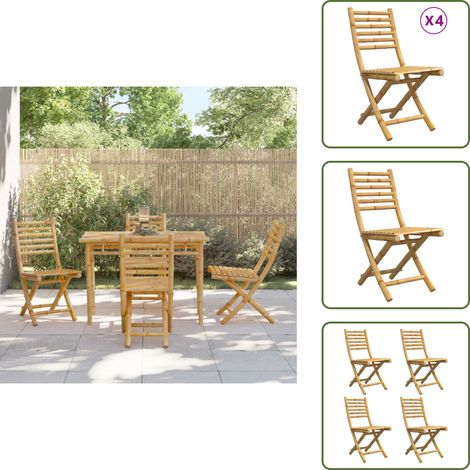 The Living Store Chaises pliables de jardin lot de 4 43x54x88 cm bambou - Chaise De Jardin - Chaise Pliante - Mobilier De Jardin - Bambou - Terrasse (1/5)