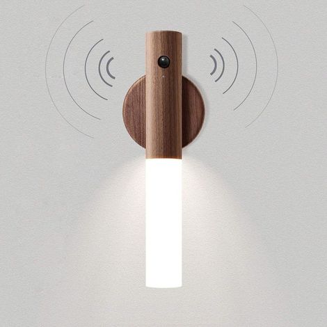Applique murale en bois à LED avec détecteur de mouvement sans fil, rechargeable par USB, idéale pour la chambre d'un enfant (1/5)