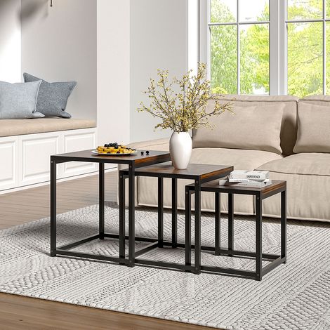 Industrial Style Set of 3 Square Nesting Side Tables (1/5)