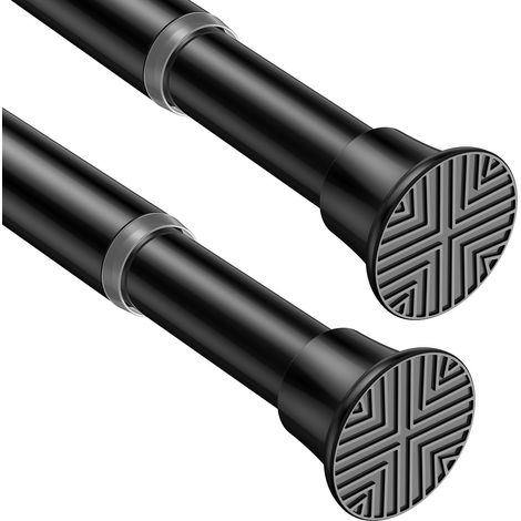 Tringle à rideau sans perçage de 76 à 200 cm - Lot de 2 barres télescopiques - Noir - Tringle de douche réglable sans perçage - Pour fenêtre, armoire, salle de bain (1/5)
