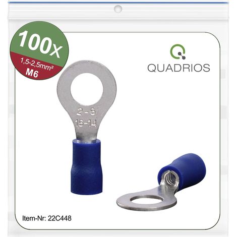 Quadrios 22C448 Cosse à oeillet Section max.=2.5 mm² Ø du trou=6.5 mm partiellement isolé bleu 1 set (1/4)