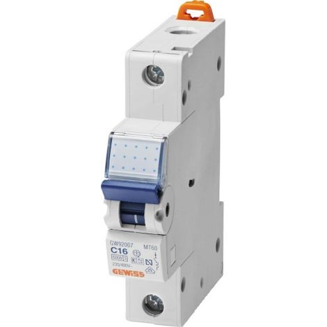 Gewiss INTERRUPTOR AUTOMÁTICO - MT 60 - 1P CARACTERÍSTICA C 16A - 1 TE, GW92007