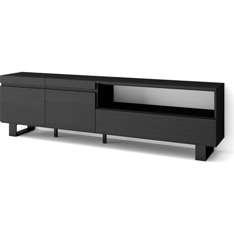 Skraut Home - Mueble TV, Televisión, Muebles de salón, almacenaje, 200x57x35cm, Para TV hasta 80", Diseño industrial, Estilo Moderno, Negro (1/5)