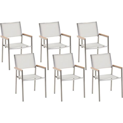 Set of 6 Garden Chairs GROSSETO Stainless Steel White (1/5)