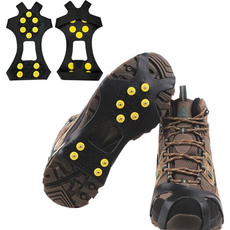 Anti-Rutsch-Steigeisen, universelle Anti-Rutsch-Spike-Steigeisen, Eis-Traktions-Steigeisen, Schneegriffe, Anti-Rutsch-Schuh-Steigeisen zum Bergsteigen, Spazierengehen, Wandern, Joggen (10 Nieten, XL) (1/5)