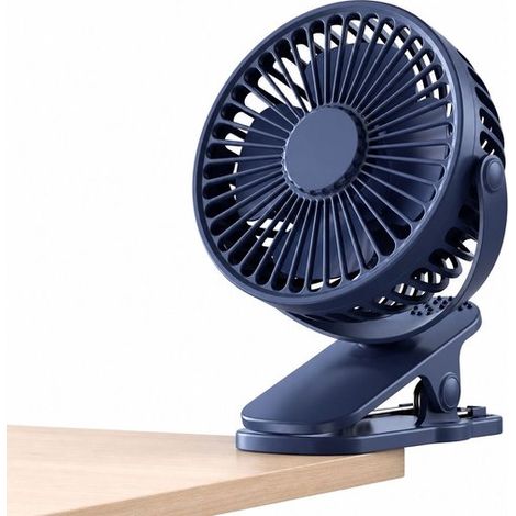 Mini ventilateur de table rechargeable 4 pouces, 3 vitesses, batterie 1200 mAh, silencieux et portable, pour bureau et télétravail, bleu (1/5)